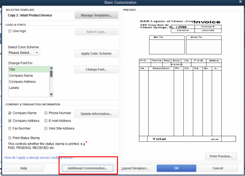 QuickBooks Lot Tracking 8 - Click Additional Customization